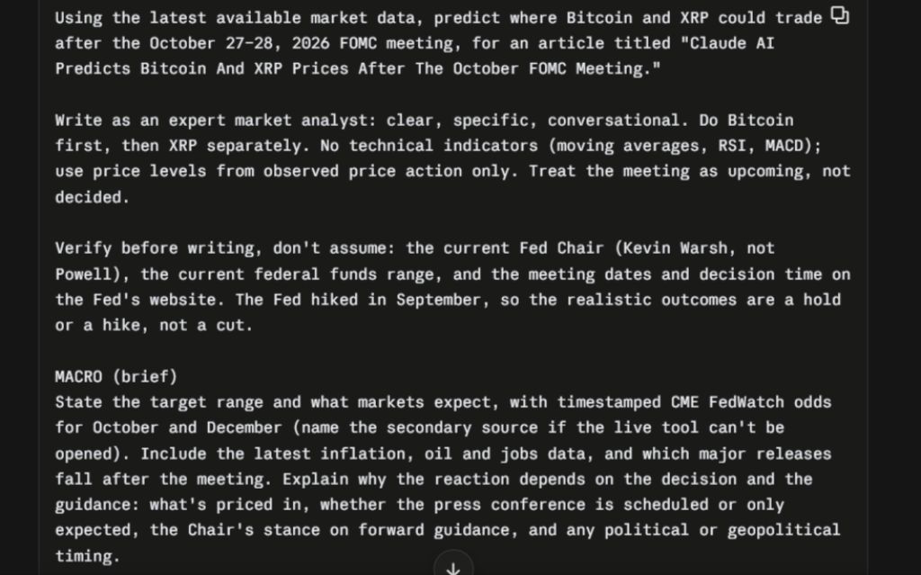Claude AI Predicts Bitcoin and XRP Prices After the October FOMC Meeting
