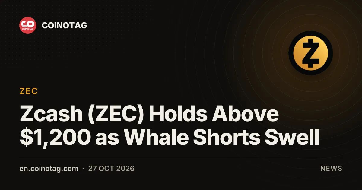 Zcash (ZEC) Holds Above $1,200 as Whale Shorts Swell