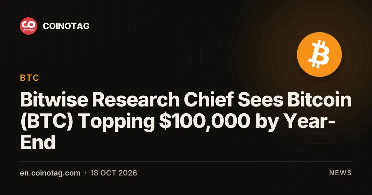 Bitwise Research Chief Sees Bitcoin (BTC) Topping $100,000 by Year-End