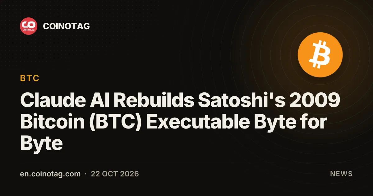 Claude AI Rebuilds Satoshi's 2009 Bitcoin (BTC) Executable Byte for Byte