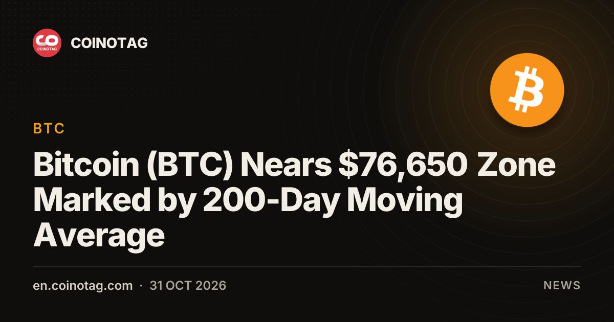 Bitcoin (BTC) Nears $76,650 Zone Marked by 200-Day Moving Average