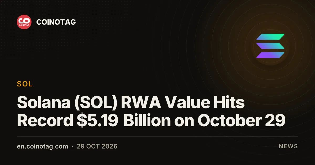 Solana (SOL) RWA Value Hits Record $5.19 Billion on October 29