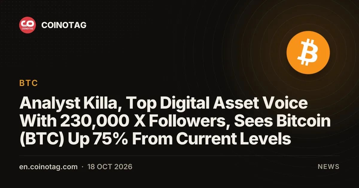 Analyst Killa, Top Digital Asset Voice With 230,000 X Followers, Sees Bitcoin (BTC) Up 75% From Current Levels