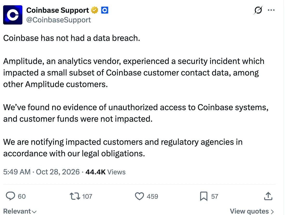 Coinbase Says Funds Safe After Unexpected Vendor Data Exposure