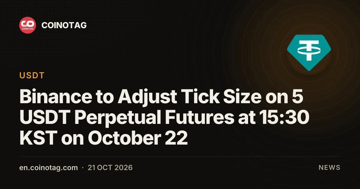 Binance to Adjust Tick Size on 5 USDT Perpetual Futures at 15:30 KST on October 22