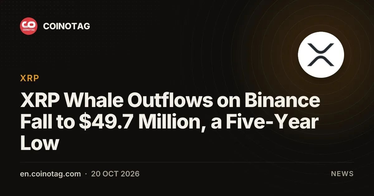 XRP Whale Outflows on Binance Fall to $49.7 Million, a Five-Year Low