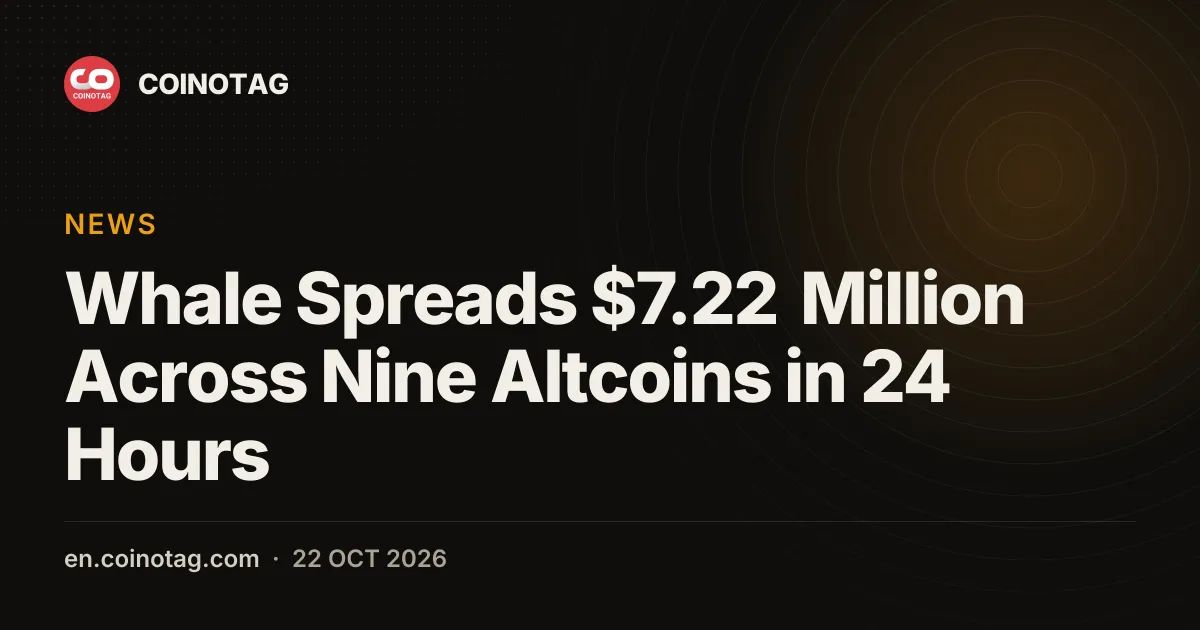 Whale Spreads $7.22 Million Across Nine Altcoins in 24 Hours
