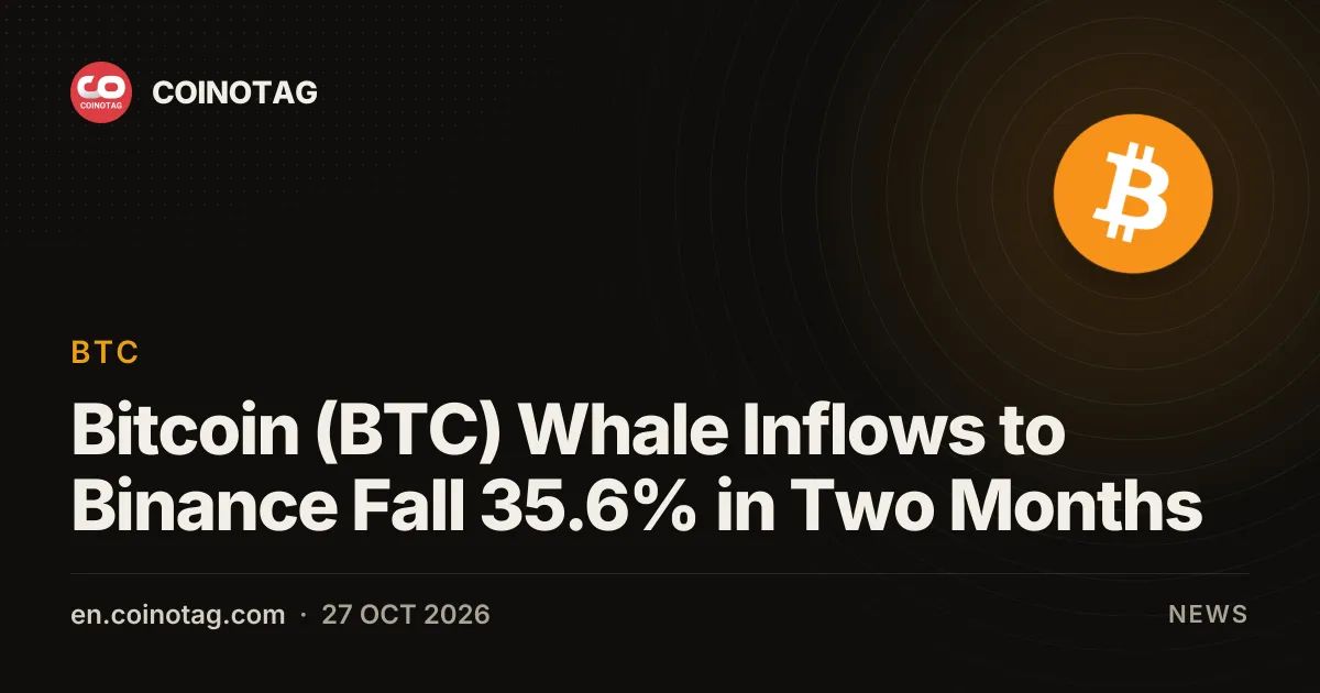 Bitcoin (BTC) Whale Inflows to Binance Fall 35.6% in Two Months