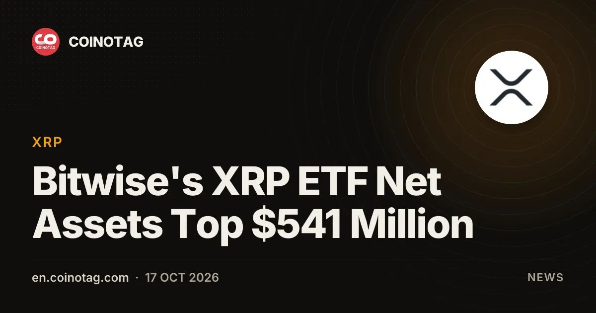 Bitwise's XRP ETF Net Assets Top $541 Million