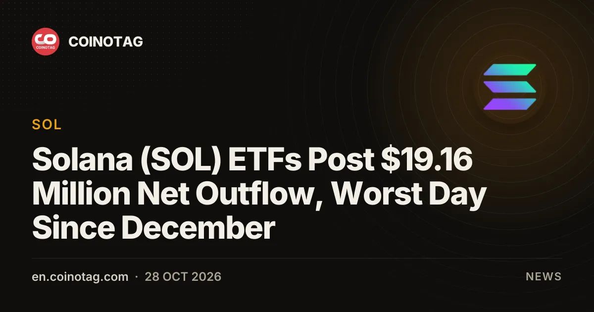 Solana (SOL) ETFs Post $19.16 Million Net Outflow, Worst Day Since December
