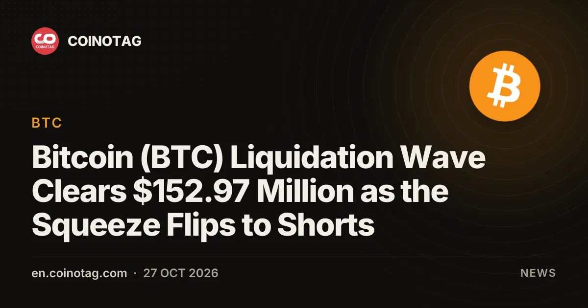Bitcoin (BTC) Liquidation Wave Clears $152.97 Million as the Squeeze Flips to Shorts