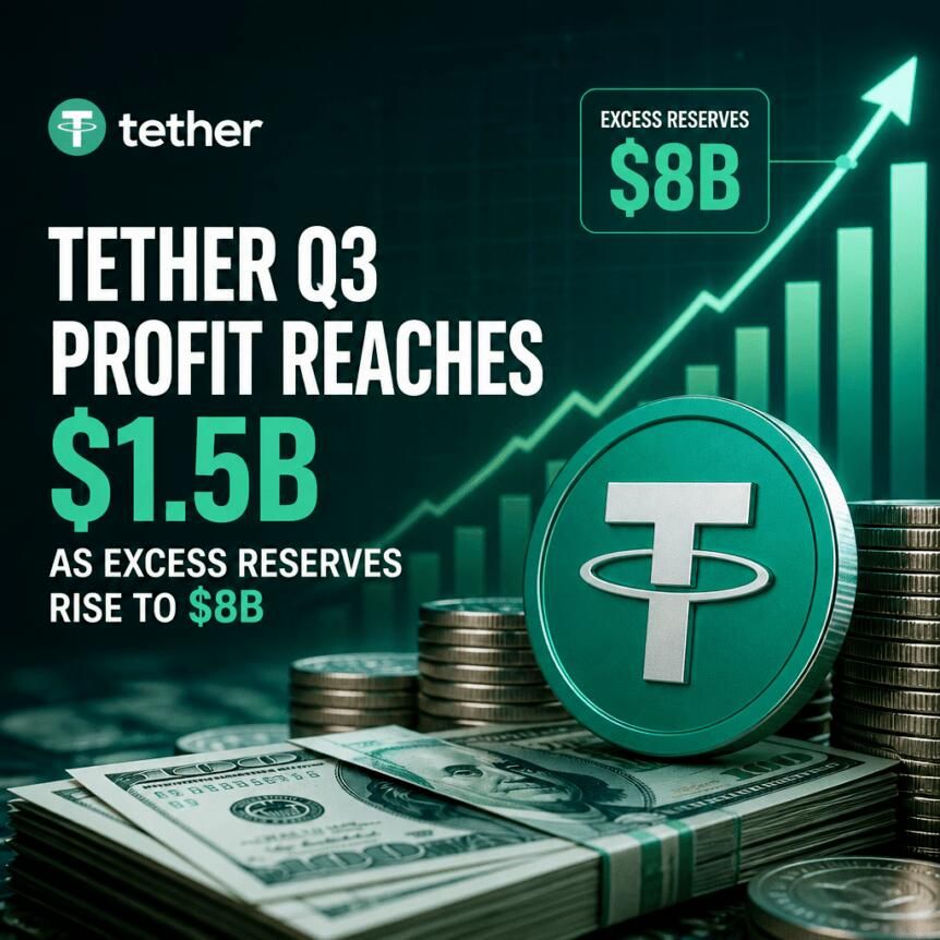 Tether Q3 Profit Reaches $1.5B as Excess Reserves Rise to $8B