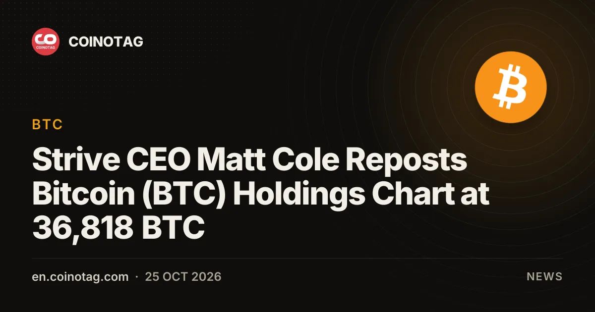 Strive CEO Matt Cole Reposts Bitcoin (BTC) Holdings Chart at 36,818 BTC