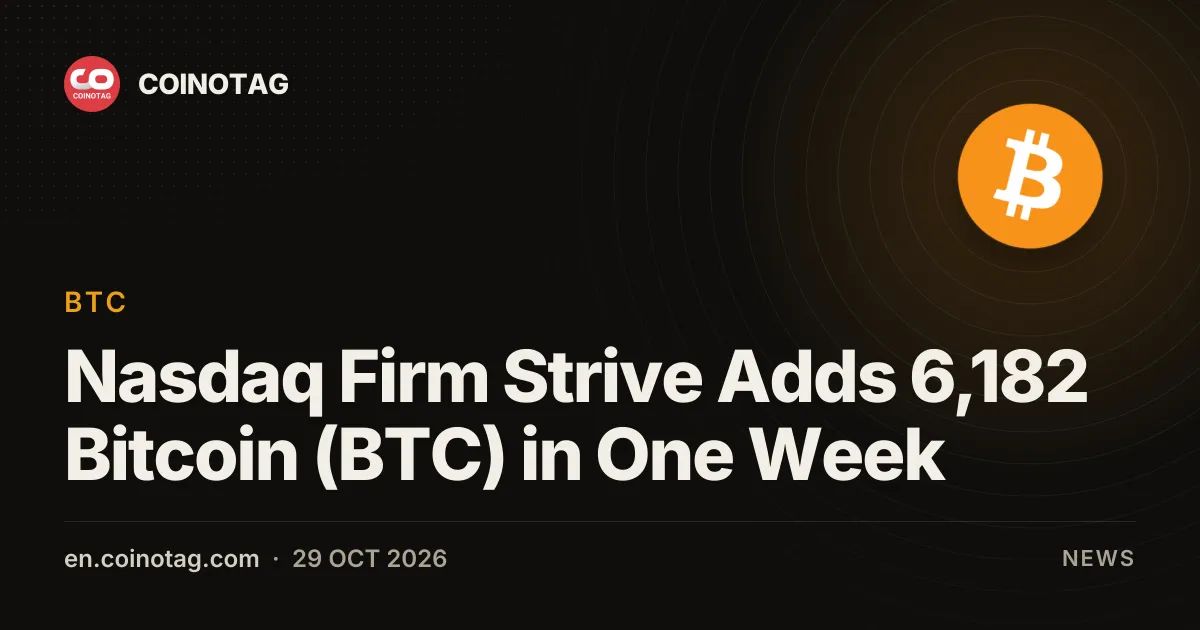 Nasdaq Firm Strive Adds 6,182 Bitcoin (BTC) in One Week