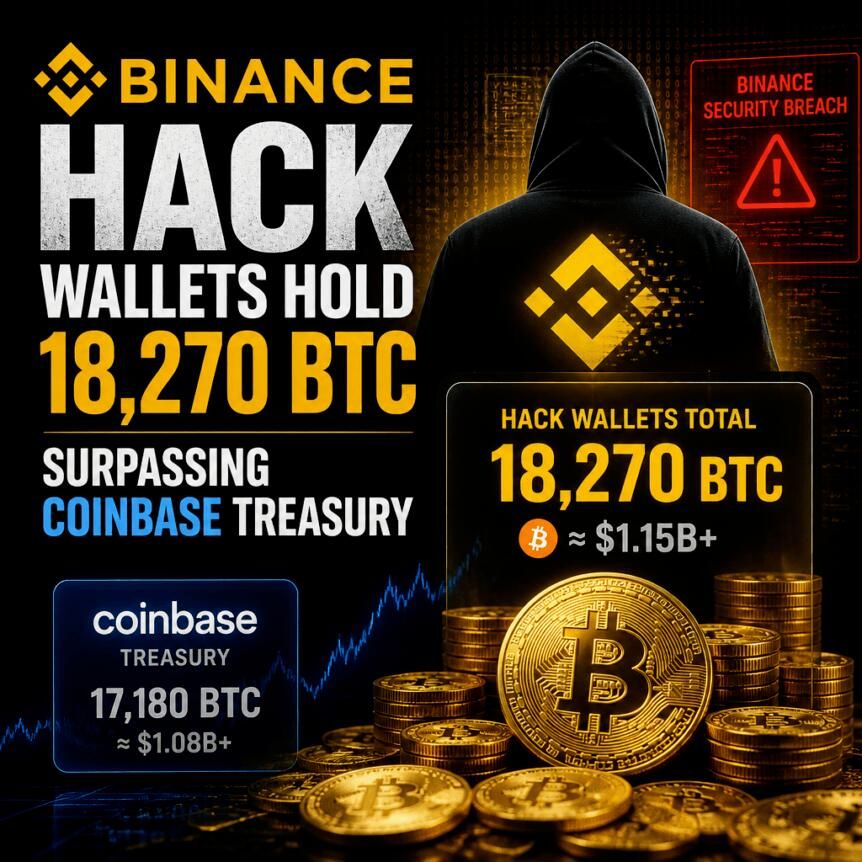 Binance Hack Wallets Hold 18,270 BTC, Surpassing Coinbase Treasury