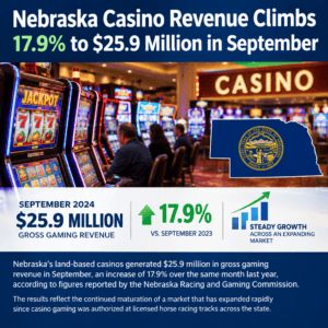 Nebraska Casino Revenue Climbs 17.9% to $25.9 Million in September
