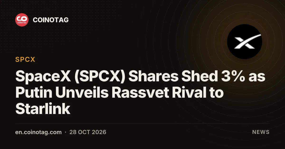 SpaceX (SPCX) Shares Shed 3% as Putin Unveils Rassvet Rival to Starlink