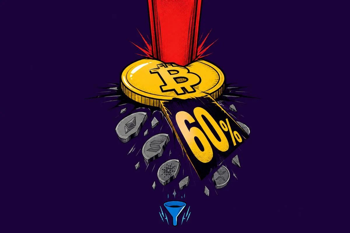 Bitcoin dominance in the crypto market hits 60% as BTC slips below $82,000