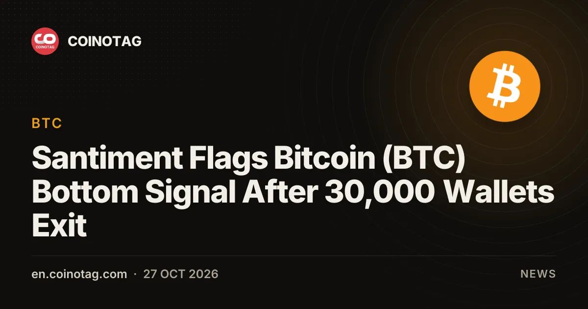 Santiment Flags Bitcoin (BTC) Bottom Signal After 30,000 Wallets Exit
