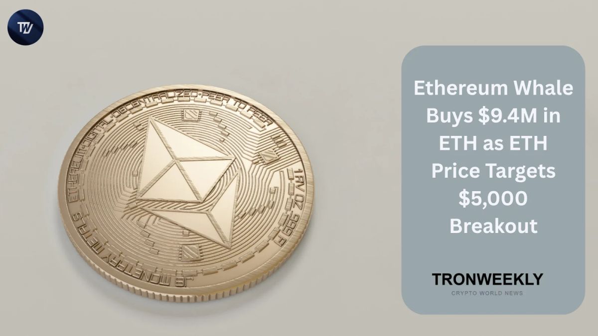 Ethereum Whale Buys $9.4M in ETH as ETH Price Targets $5,000 Breakout