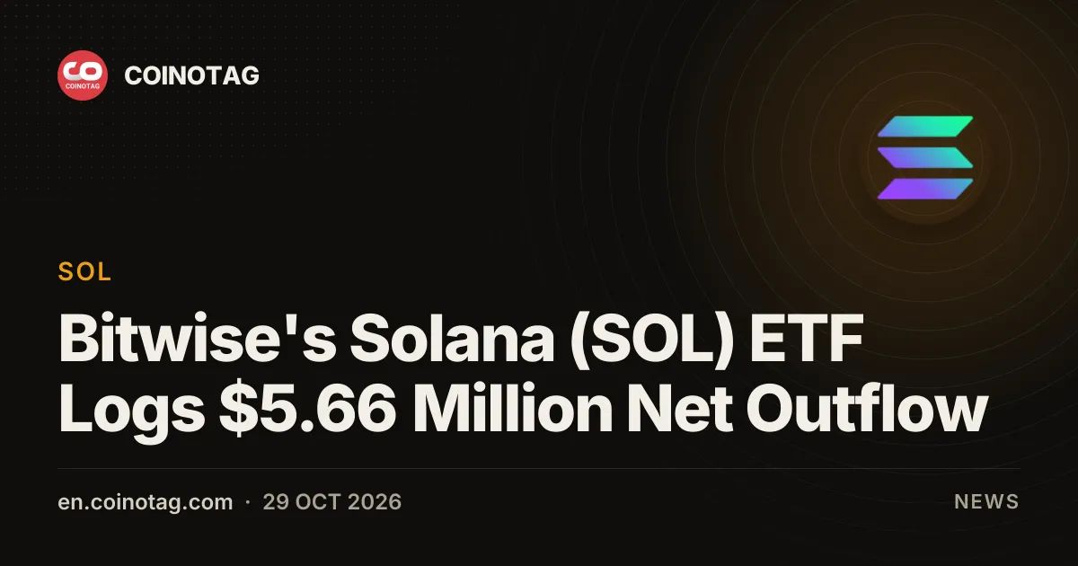 Bitwise's Solana (SOL) ETF Logs $5.66 Million Net Outflow