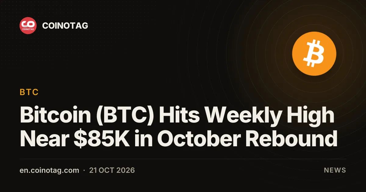 Bitcoin (BTC) Hits Weekly High Near $85K in October Rebound