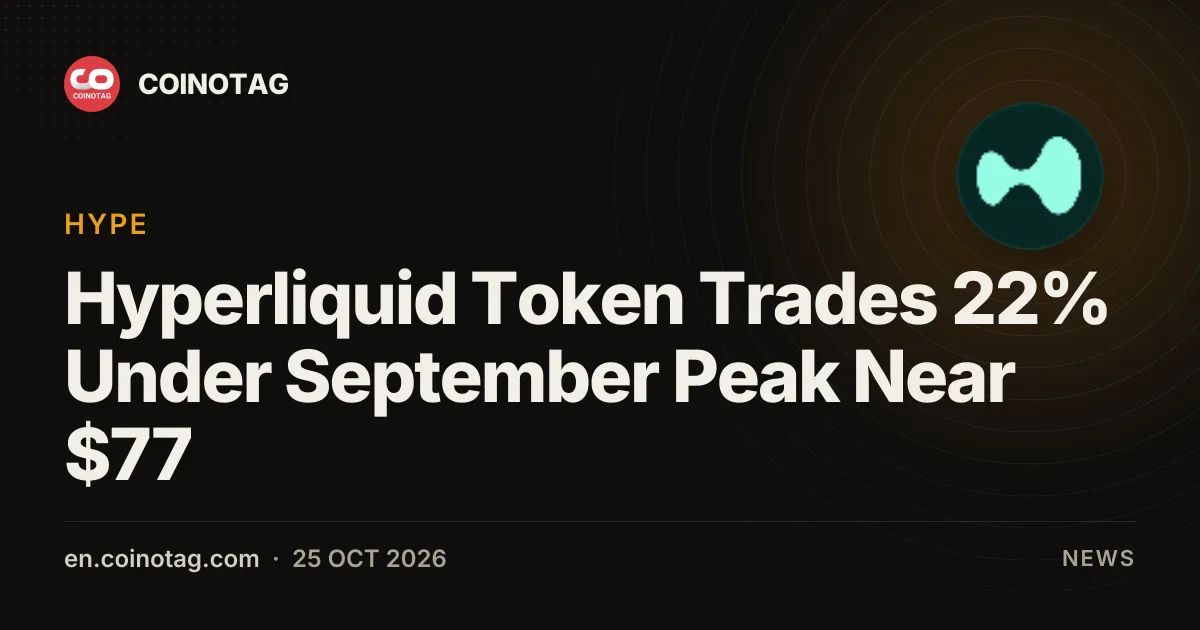 Hyperliquid Token Trades 22% Under September Peak Near $77