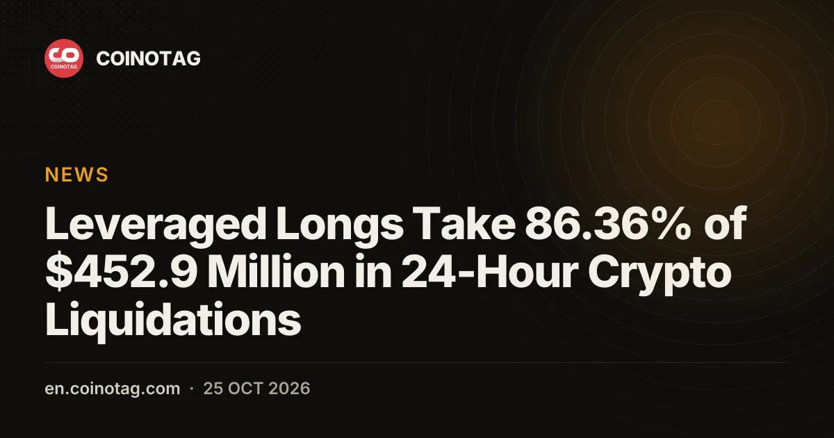 Leveraged Longs Take 86.36% of $452.9 Million in 24-Hour Crypto Liquidations