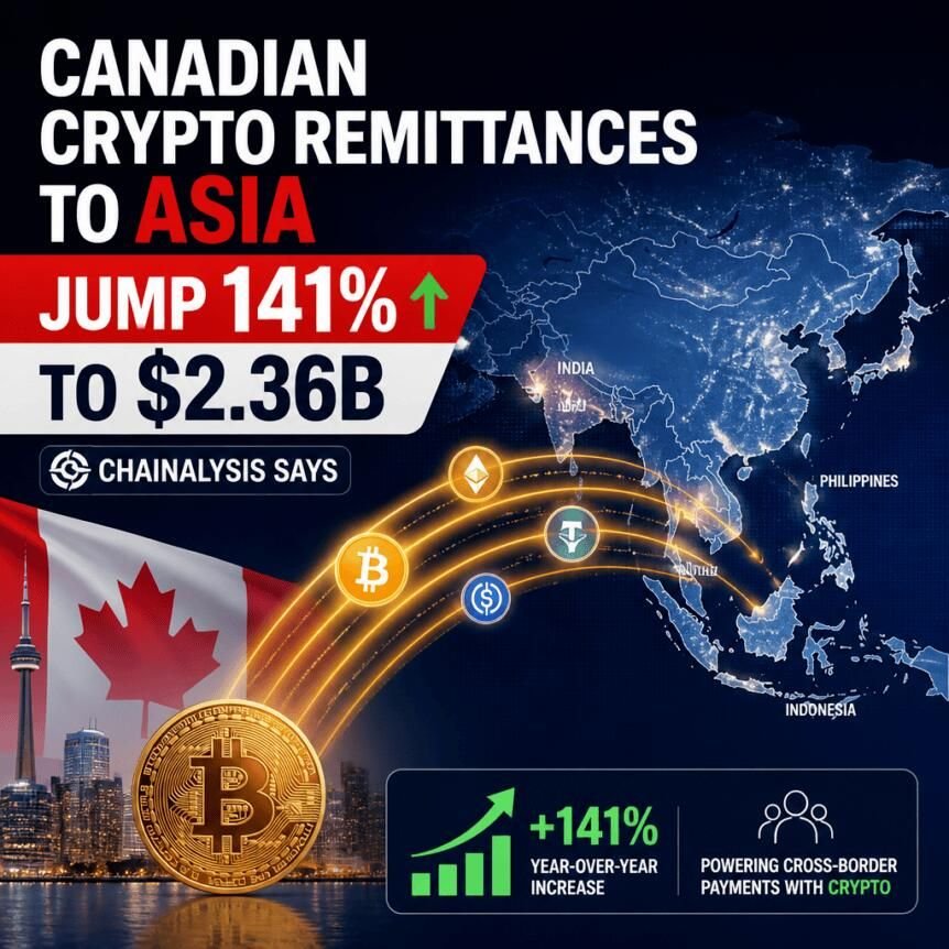 Canadian Crypto Remittances to Asia Jump 141% to $2.36B, Chainalysis Says