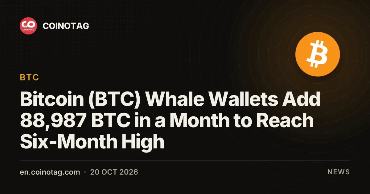 Bitcoin (BTC) Whale Wallets Add 88,987 BTC in a Month to Reach Six-Month High