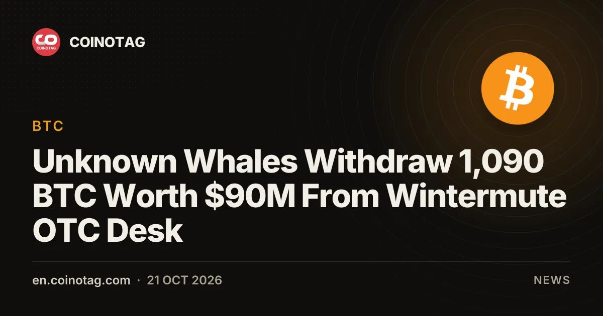 Unknown Whales Withdraw 1,090 BTC Worth $90M From Wintermute OTC Desk