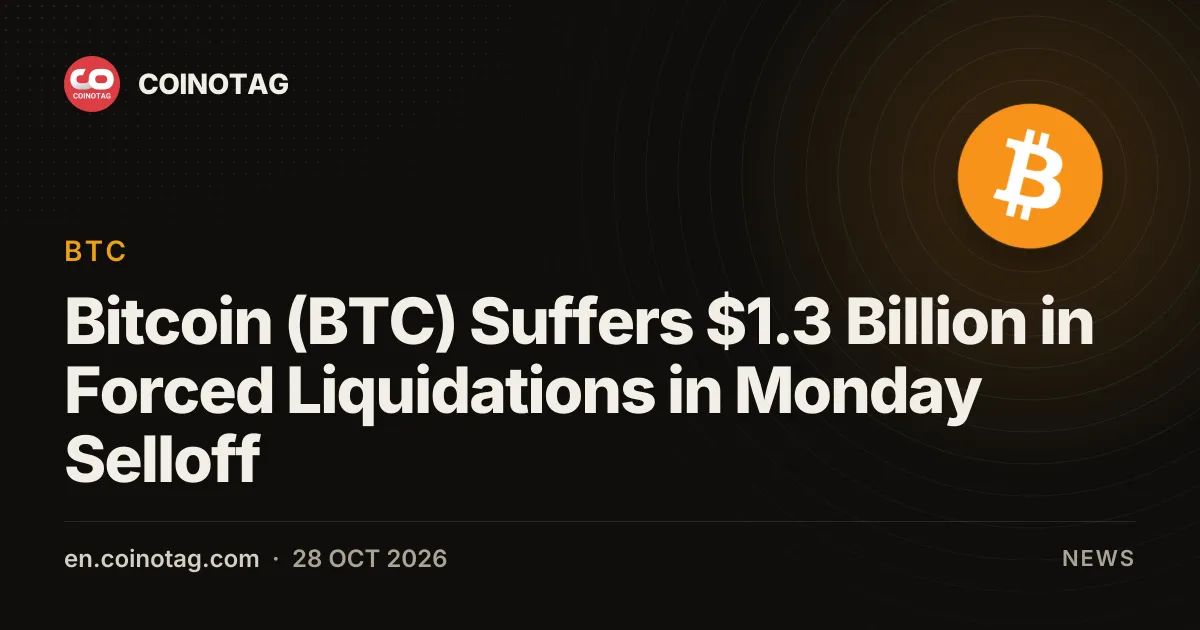 Bitcoin (BTC) Suffers $1.3 Billion in Forced Liquidations in Monday Selloff