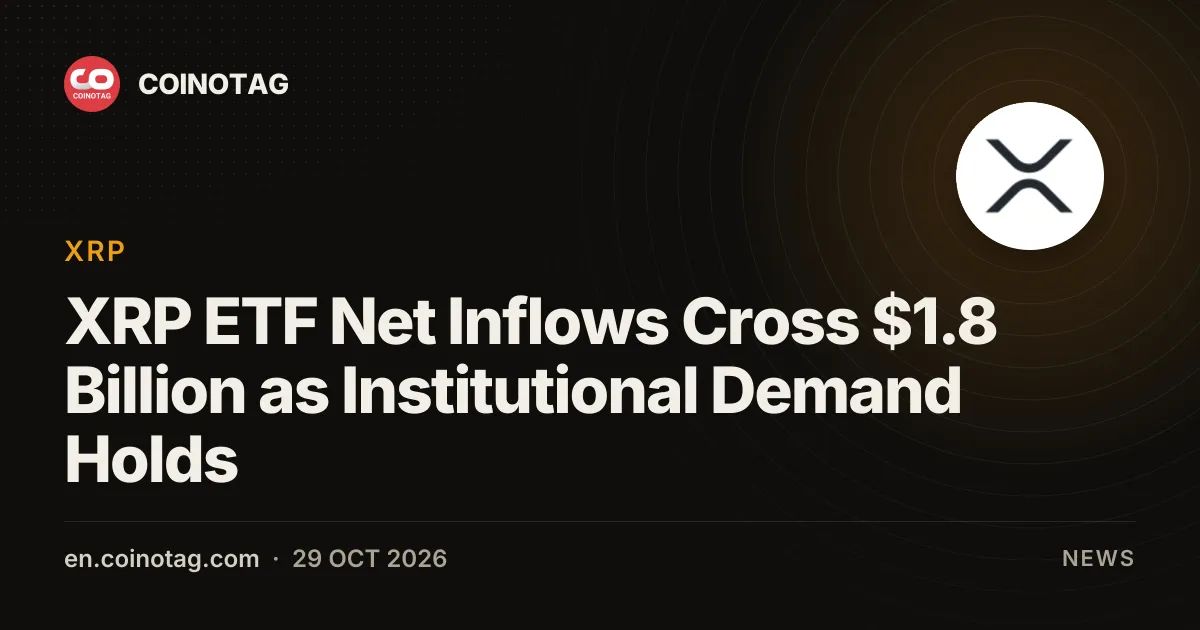 XRP ETF Net Inflows Cross $1.8 Billion as Institutional Demand Holds