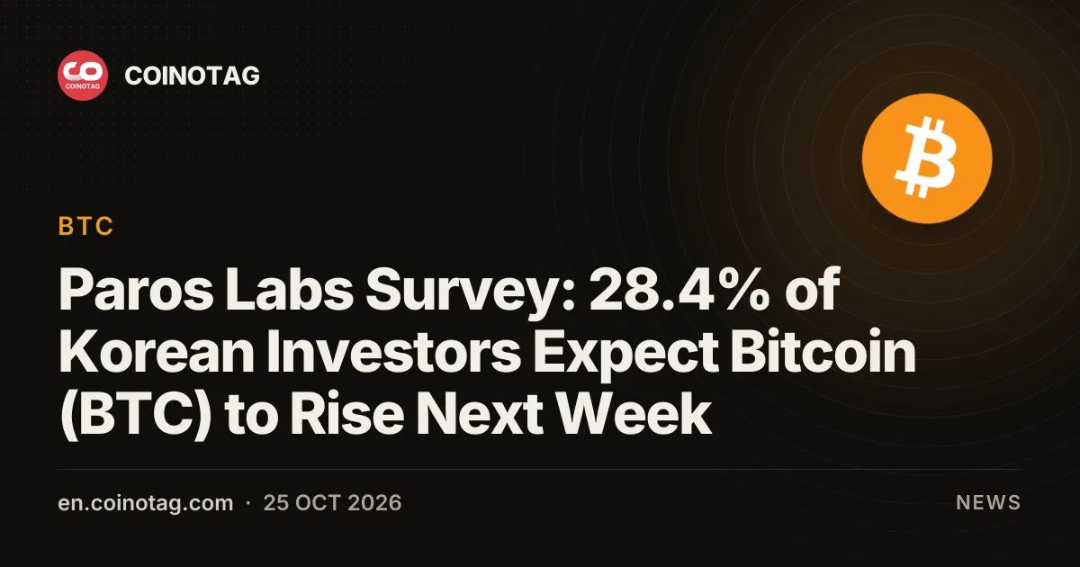 Paros Labs Survey: 28.4% of Korean Investors Expect Bitcoin (BTC) to Rise Next Week