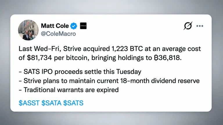 Strive Buys 1,223 Bitcoin While Preparing a $630 Million Cash Raise