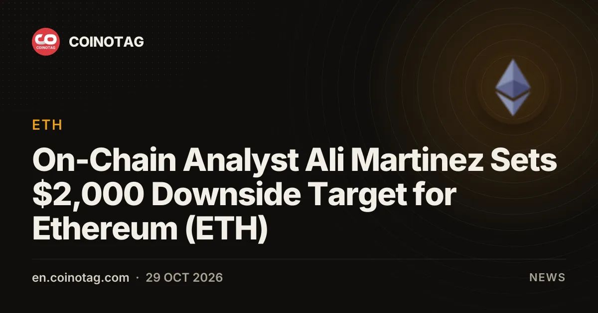 On-Chain Analyst Ali Martinez Sets $2,000 Downside Target for Ethereum (ETH)