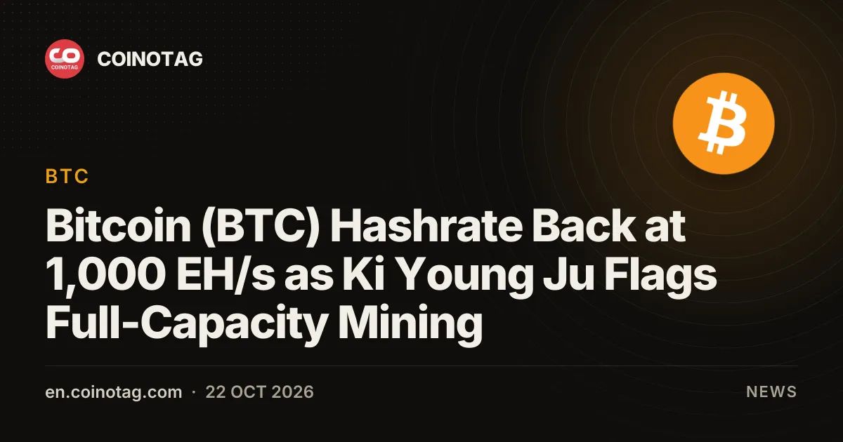 Bitcoin (BTC) Hashrate Back at 1,000 EH/s as Ki Young Ju Flags Full-Capacity Mining