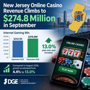 New Jersey Online Casino Revenue Climbs to $274.8 Million in September