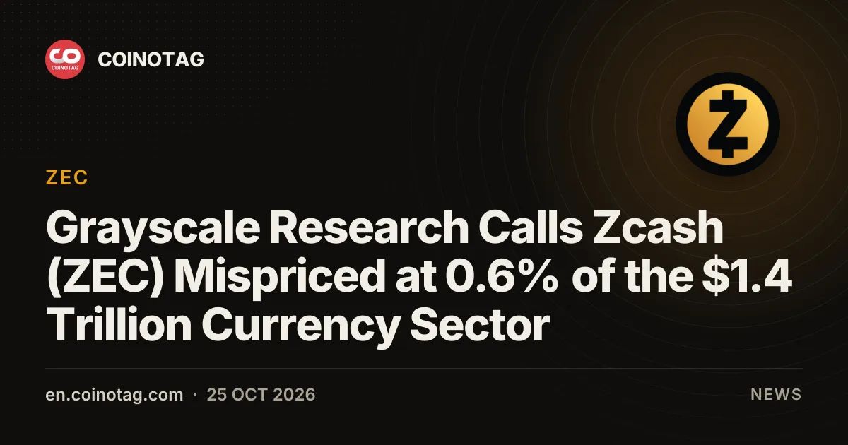 Grayscale Research Calls Zcash (ZEC) Mispriced at 0.6% of the $1.4 Trillion Currency Sector