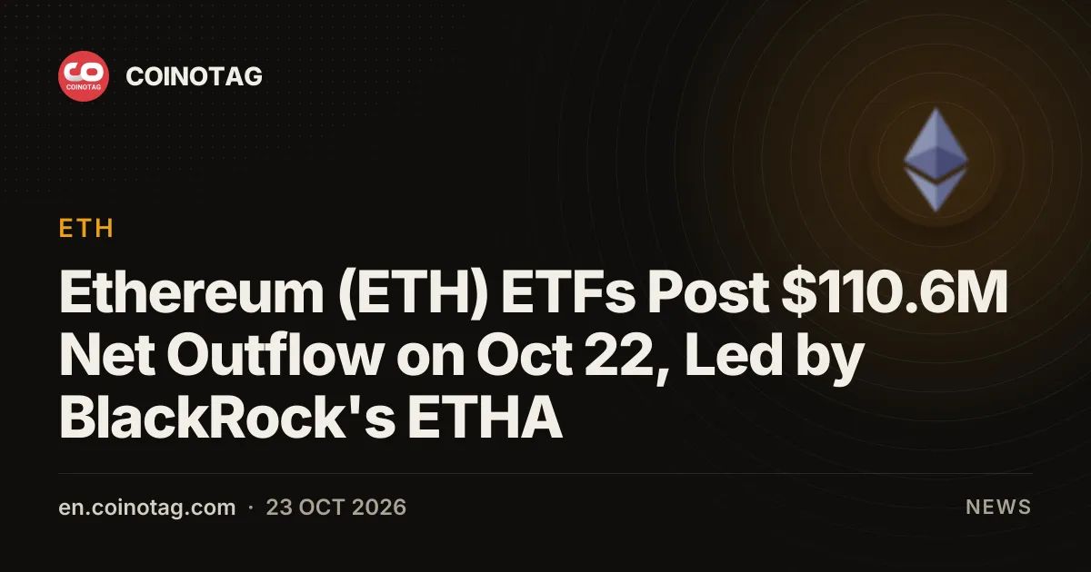 Ethereum (ETH) ETFs Post $110.6M Net Outflow on Oct 22, Led by BlackRock's ETHA