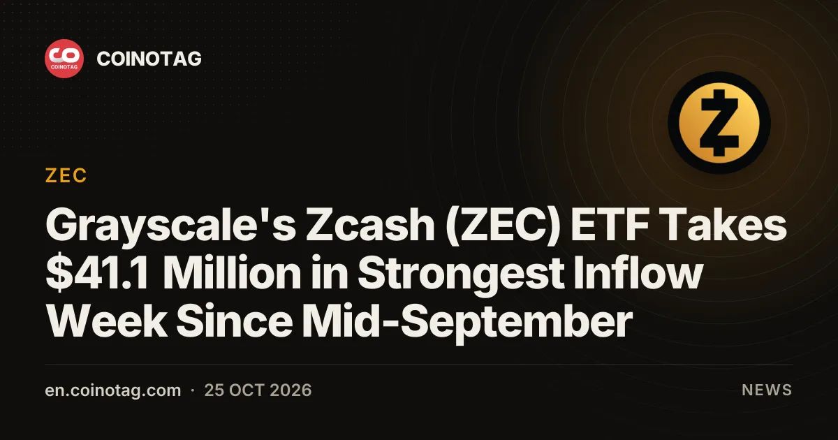 Grayscale's Zcash (ZEC) ETF Takes $41.1 Million in Strongest Inflow Week Since Mid-September